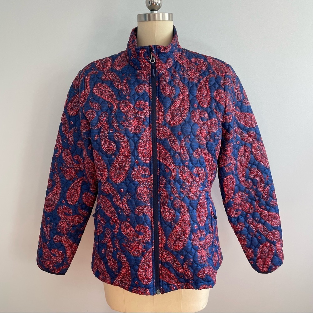 Lands End Primaloft Paisley Quilted Jacket - Red and Blue- Size Large (14/16)